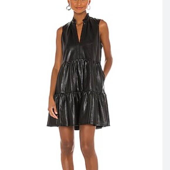 Amanda Uprichared Sleeveless Saffron Faux Leather Mini Dress - Black Sz S - Picture 1 of 6